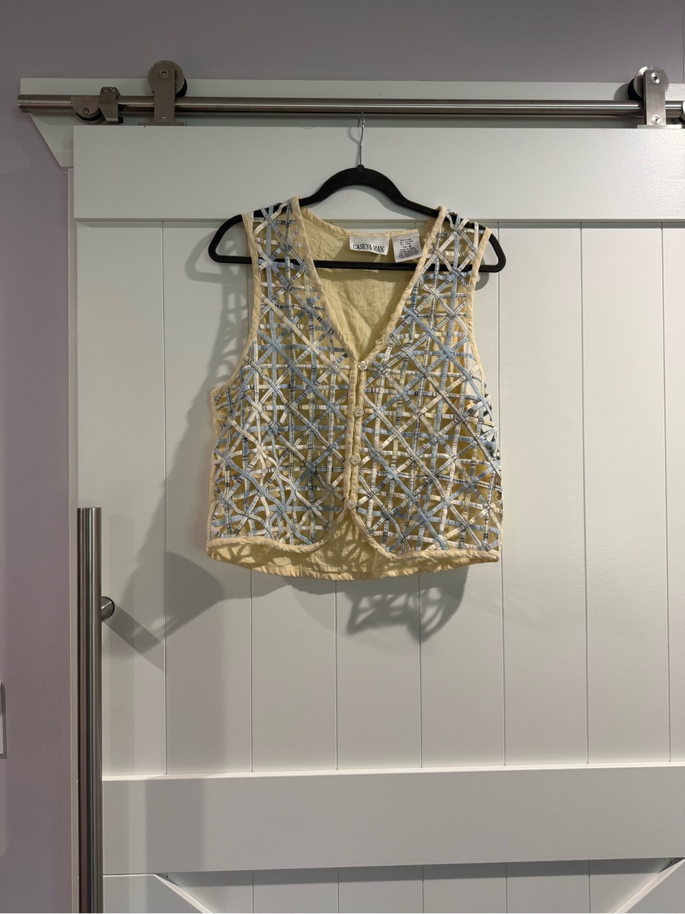 Cynthia Rowley Pale Yellow Embroidered V‑Neck Crop Top